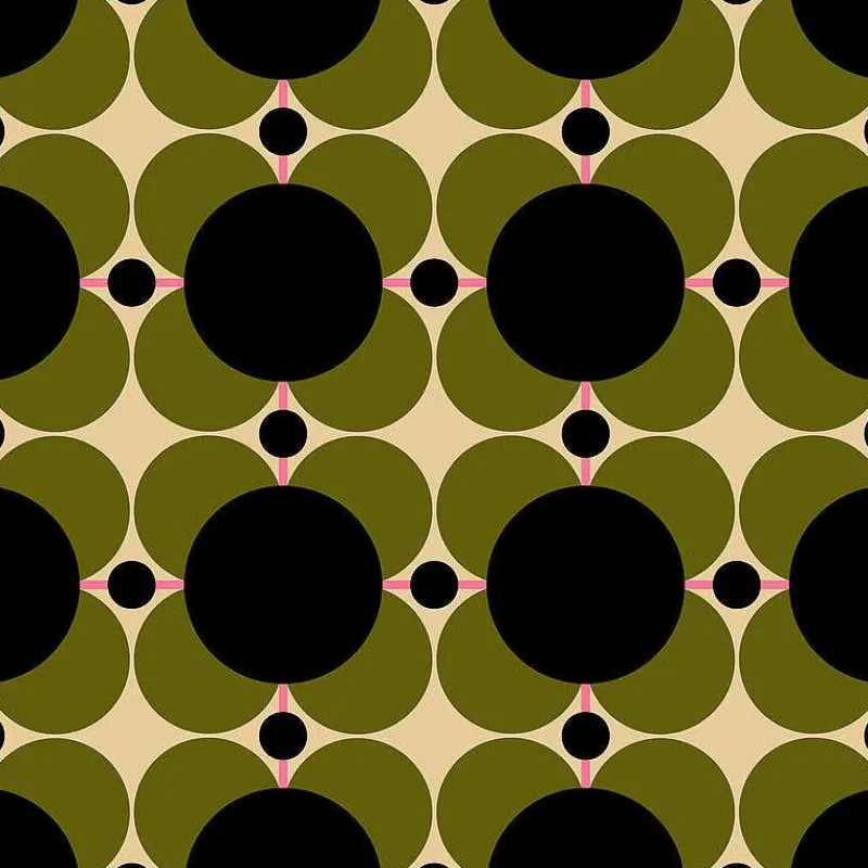 Orla Kiely Wallpaper-Atomic Flower Khaki Wallpaper